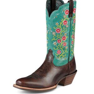 Ariat Cowgirl Boots 10B Flowers Cowboy Country Western Leather Turquoise Teal